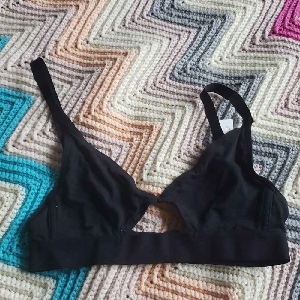 The nude Label CUT OUT BRA WIDE STRAP - GOTS COTTON black xs nwt